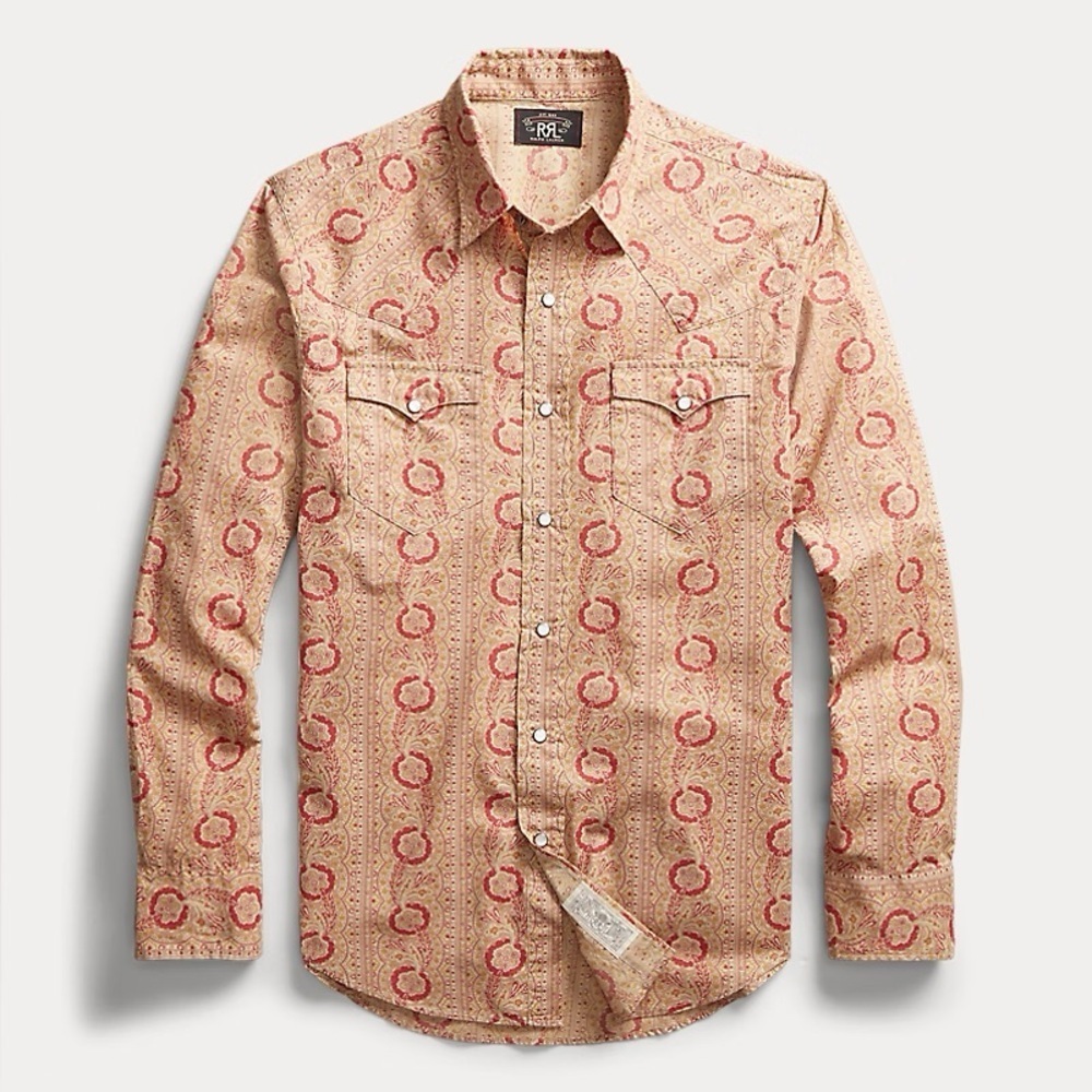 RRL Ralph Lauren Floral Western Pearl Snap Slim Fit Shirt Size 2